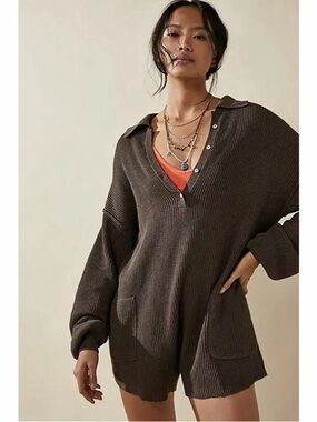 Free People Beach Picnic Sweater Romper Black Womens Size XS